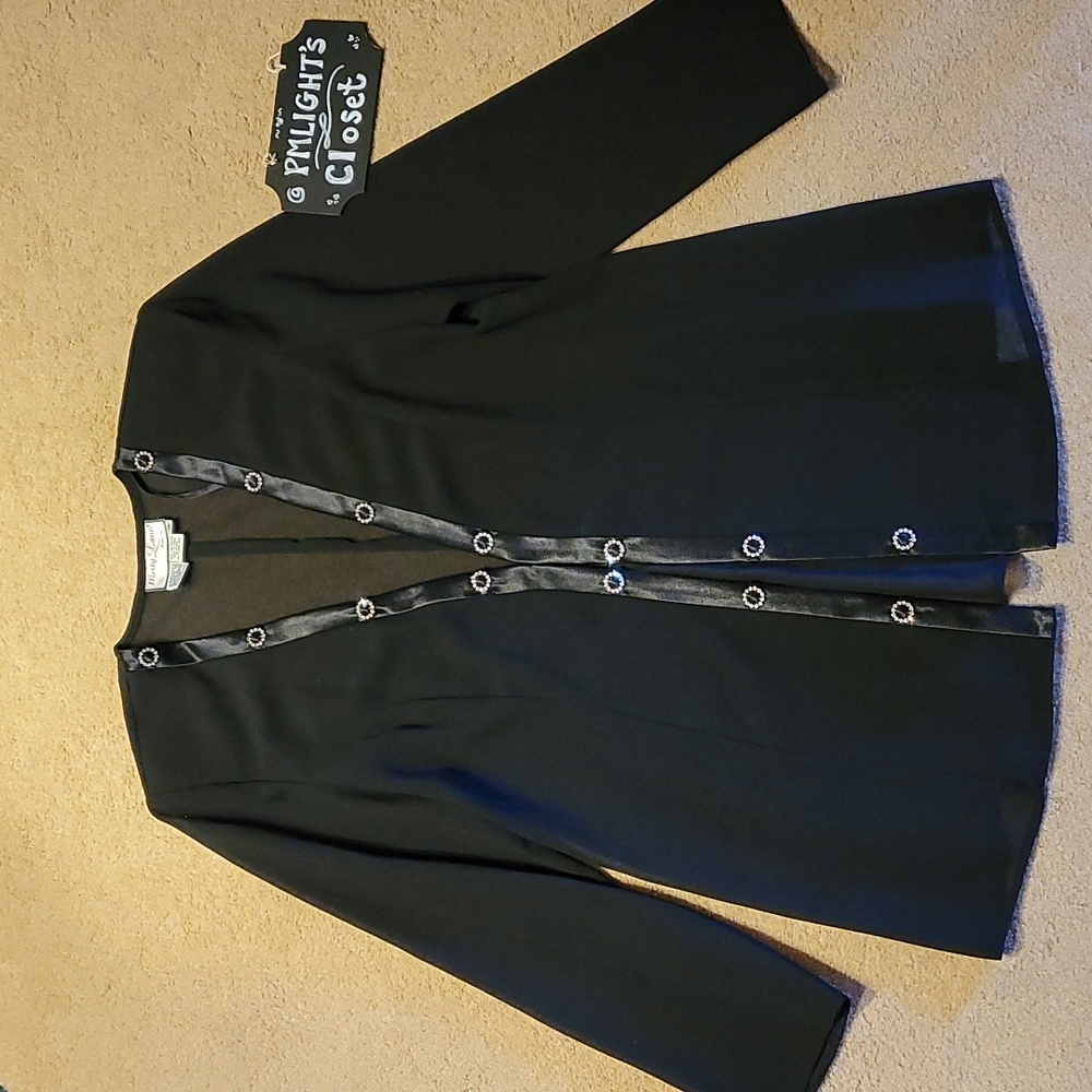 Misty Lane Evening Duster Jacket 12 Black Sheer Long Rhinestones Vintage